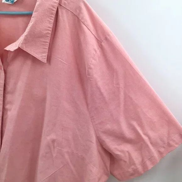 Women's 4X Button Down Shirt Pink Oxford Cotton Blend Short Sleeve Straight Hem - Picture 8 of 9